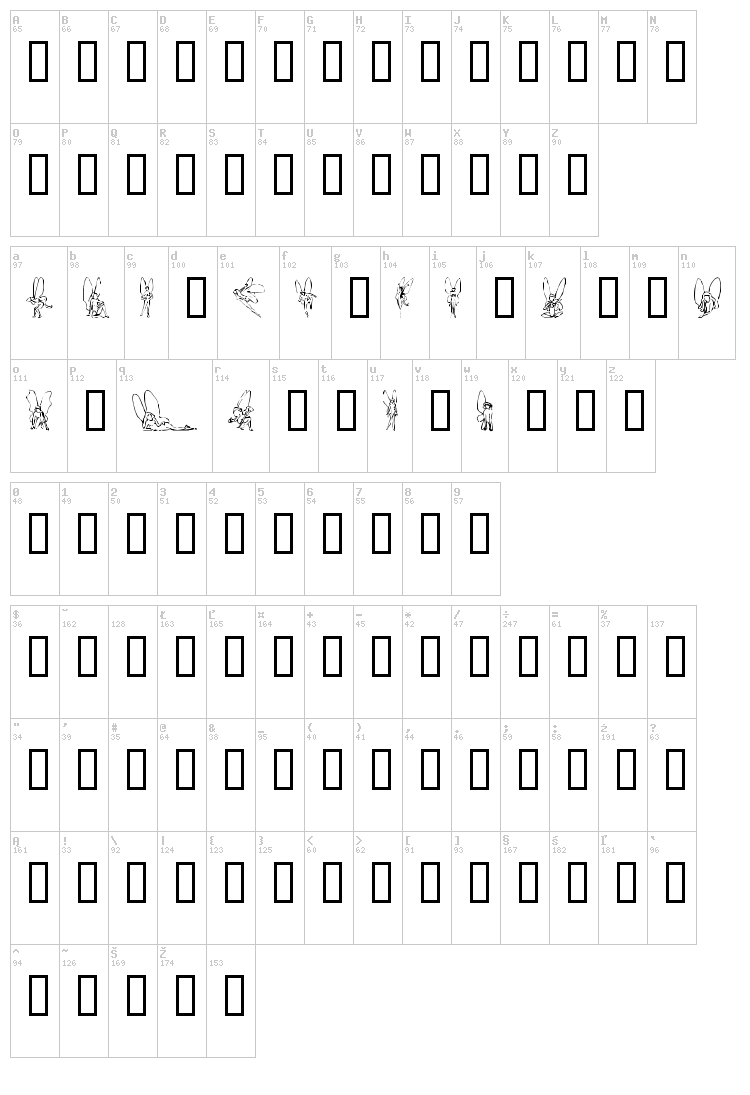 SL Woodcut Faeries font map